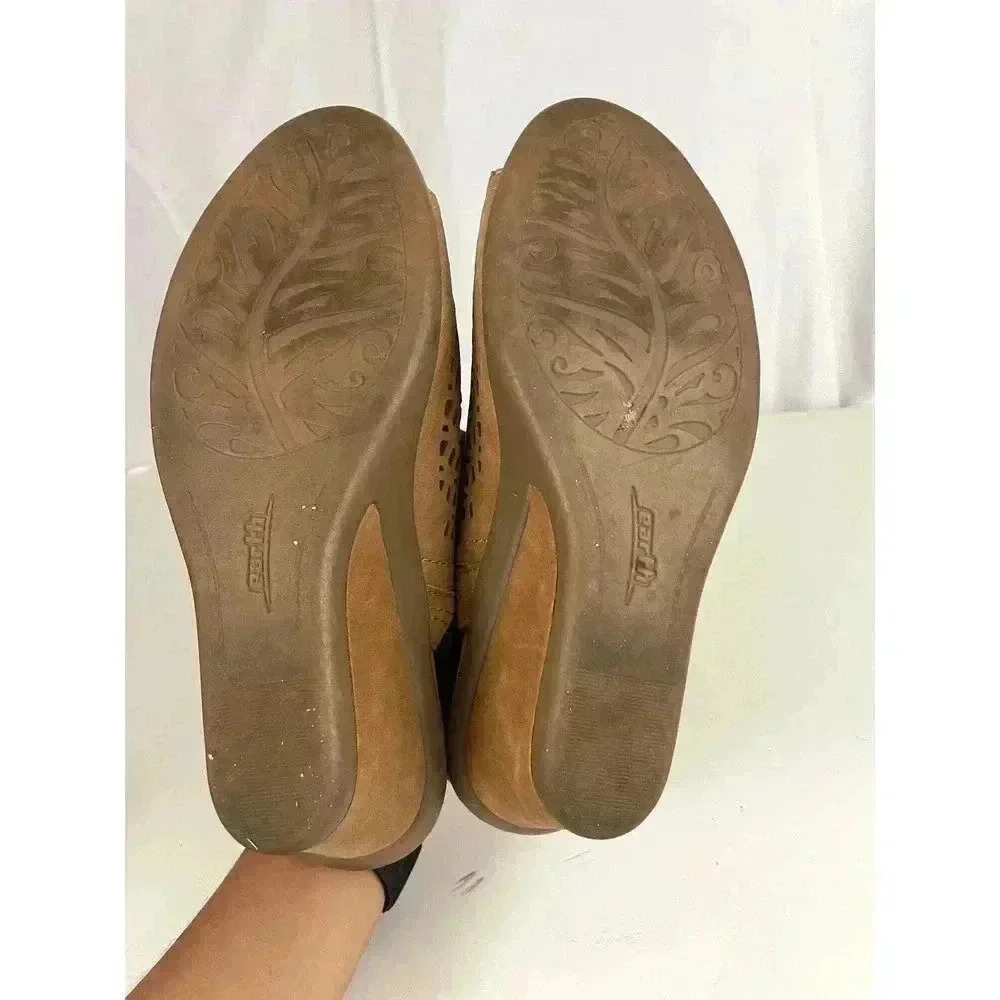 Earth Leather Wedge Sandals‎ Sz 6.5 Camel Cut-Out Details Women's - Picture 3 of 9